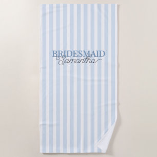 Dusty Blue Striped Personalised Name Bridesmaid Beach Towel