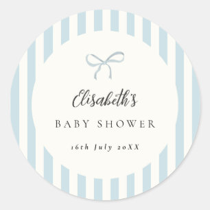 Dusty Blue Stripes Classic Bow Classic Round Sticker