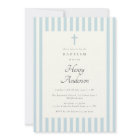 Dusty Blue Stripes Elegant Baptism Boy Invite