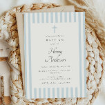 Dusty Blue Stripes Elegant Baptism Boy Invite<br><div class="desc">Sophisticated baptism boy invitation that features a blue & white stripe pattern and a simple blue cross on an "aged colour" paper. For a premium linen textured look choose the paper type "Laid".</div>