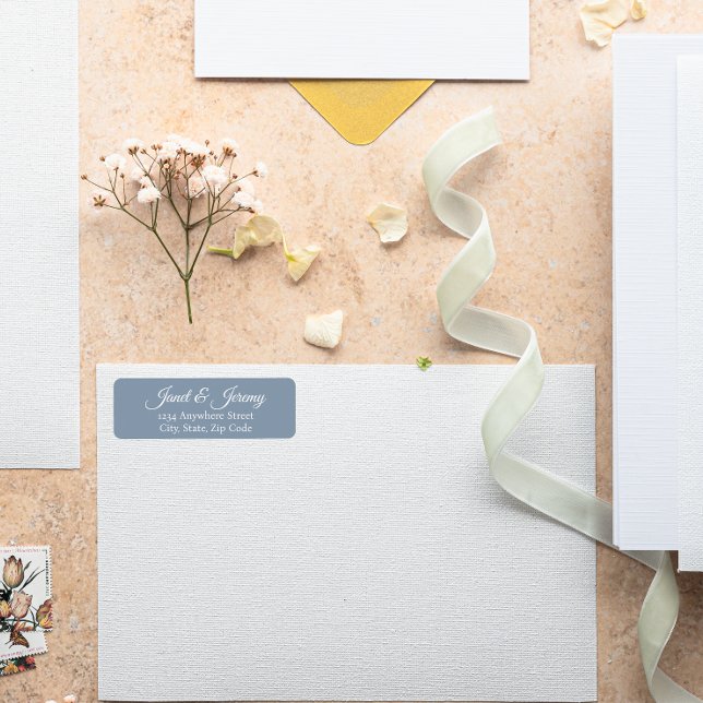 Dusty Blue Stylised Names Wedding Return Address (In Situ Wedding)