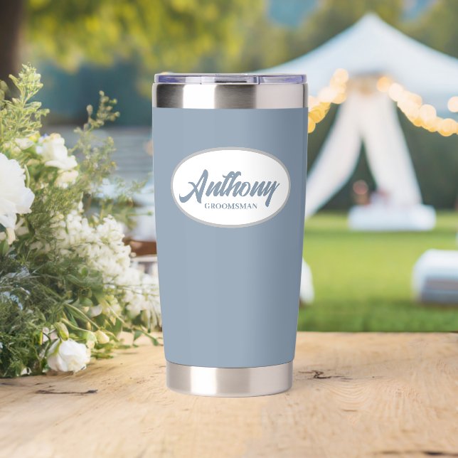 Dusty Blue Stylised Wedding Groomsman Insulated Tumbler (Wedding (Rotated))