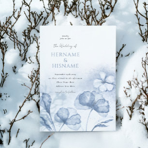 Dusty Blue Stylish Floral Watercolor Wedding Invitation