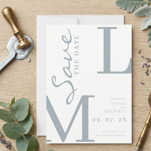 Dusty Blue Stylish monogram wedding Save The Date