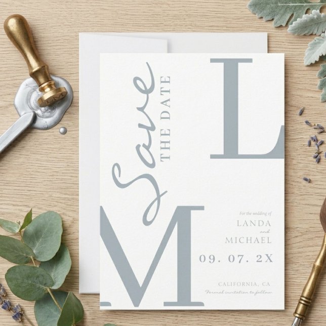 Dusty Blue Stylish monogram wedding Save The Date (Creator Uploaded)