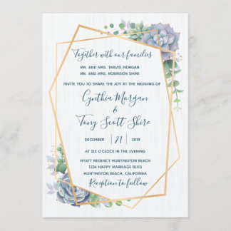 Dusty Blue Succulent Cactus Invitation