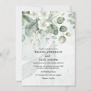 Dusty Blue succulent eucalyptus greenery wedding Invitation