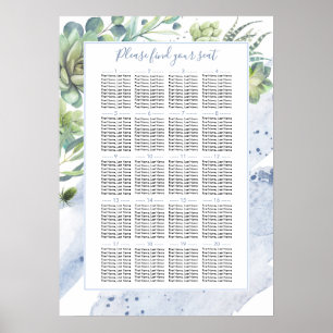 Dusty Blue Succulents Greenery Seating Chart
