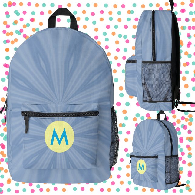 Dusty Blue Sunburst Monogrammed  Printed Backpack (Creator Uploaded)