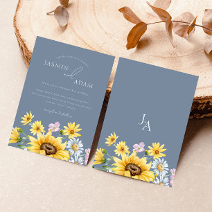 Dusty Blue Sunflower Monogram Floral Wedding Invitation