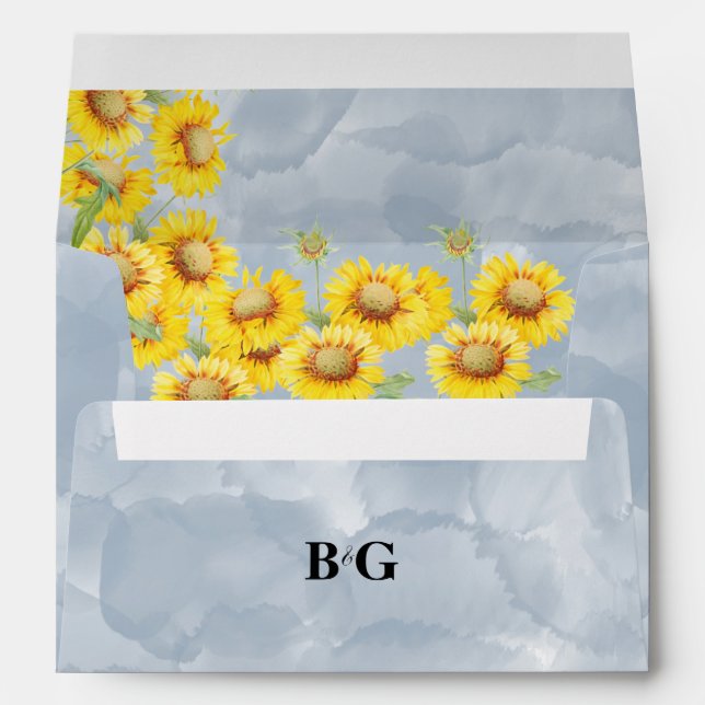 Dusty Blue Sunflowers 5x7 Wedding Invitation Envelope (Back (Bottom))