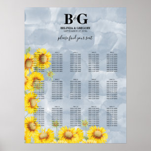 Dusty Blue Sunflowers Wedding Seating Chart