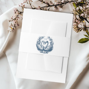 Dusty Blue Swan Lake Monogram Wedding Invitation Belly Band