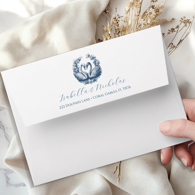 Dusty Blue Swan Return Address Envelope (Romantic Envelope )