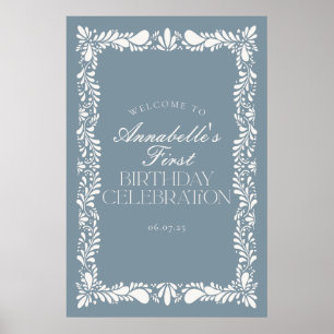 Dusty Blue Talavera Fiesta Birthday Party Welcome Poster