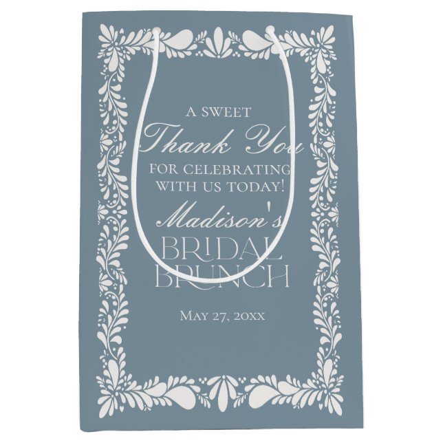 Dusty Blue Talavera Fiesta Bridal Brunch Favours Medium Gift Bag (Front)