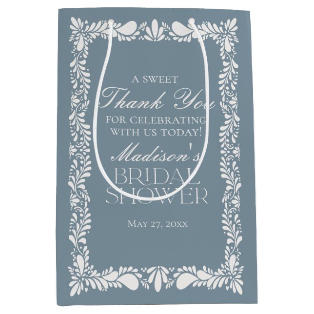 Dusty Blue Talavera Fiesta Bridal Shower Favour Medium Gift Bag (Front)