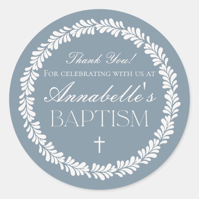 Dusty Blue Talavera Spanish Fiesta Baptism Favour Classic Round Sticker (Front)