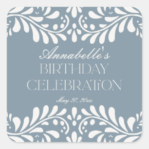 Dusty Blue Talavera Spanish Fiesta Birthday Favor Square Sticker