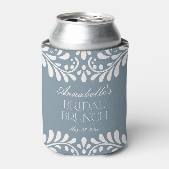 Dusty Blue Talavera Spanish Fiesta Bridal Brunch Can Cooler (Can Front)