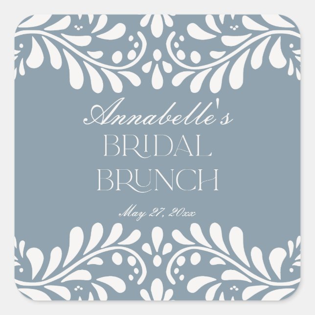 Dusty Blue Talavera Spanish Fiesta Bridal Brunch Square Sticker (Front)