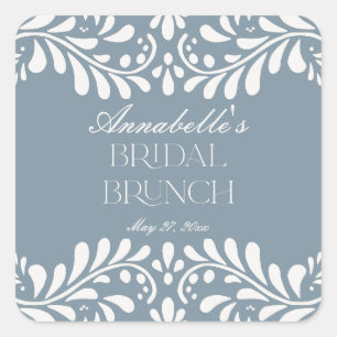 Dusty Blue Talavera Spanish Fiesta Bridal Brunch Square Sticker