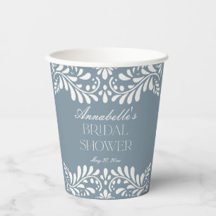 Dusty Blue Talavera Spanish Fiesta Bridal Shower Paper Cups