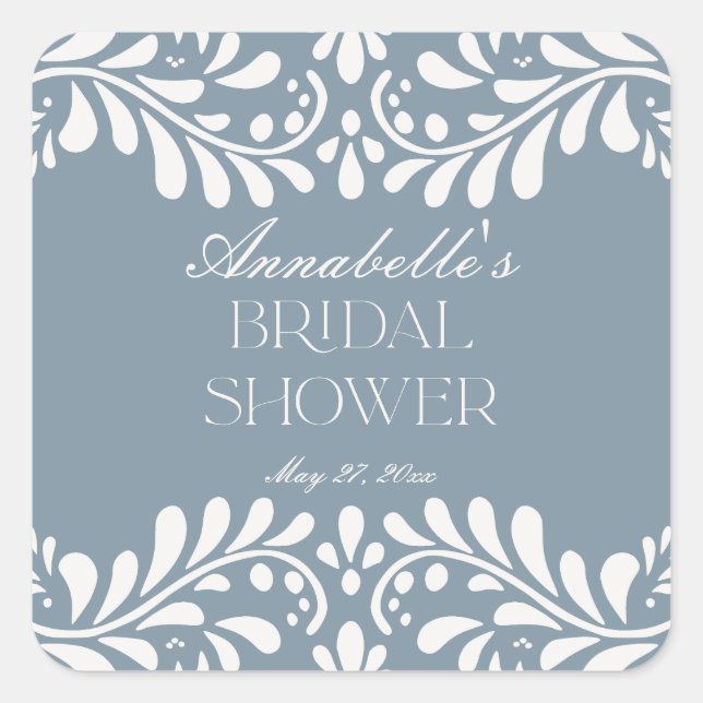 Dusty Blue Talavera Spanish Fiesta Bridal Shower Square Sticker (Front)