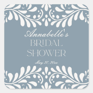 Dusty Blue Talavera Spanish Fiesta Bridal Shower Square Sticker