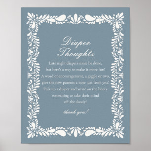Dusty Blue Talavera Tile Diaper Thoughts Shower Poster