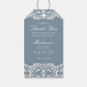 Dusty Blue Talavera Tile Fiesta Baby Shower Favor Gift Tags
