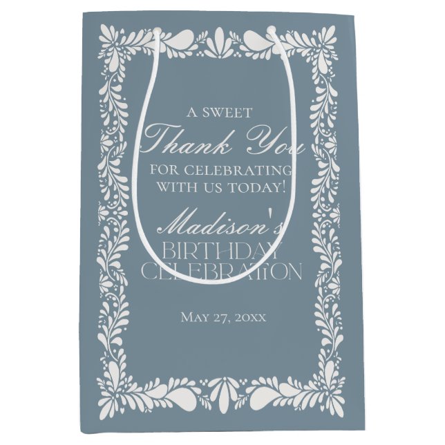 Dusty Blue Talavera Tile Fiesta Birthday Favours Medium Gift Bag (Front)