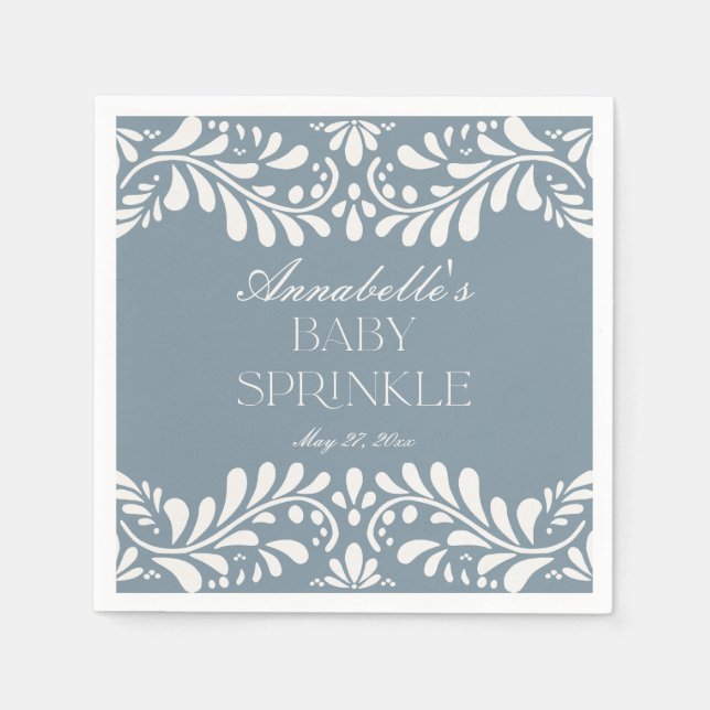 Dusty Blue Talavera Tile Fiesta Boy Baby Sprinkle Napkin (Front)