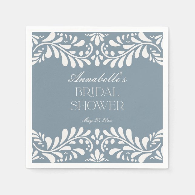 Dusty Blue Talavera Tile Fiesta Bridal Shower Napkin (Front)
