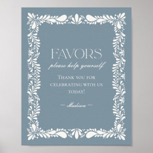 Dusty Blue Talavera Tile Fiesta Favors Sign