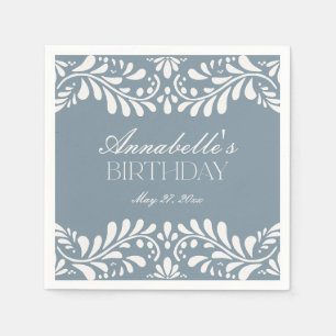 Dusty Blue Talavera Tile Spanish Fiesta Birthday Napkin