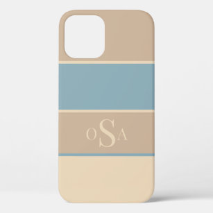 Dusty Blue Tan Monogram Abstract Modern Simple Case-Mate iPhone Case