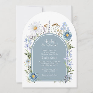 Dusty Blue Tea Party Baby In Bloom Baby Shower  Invitation