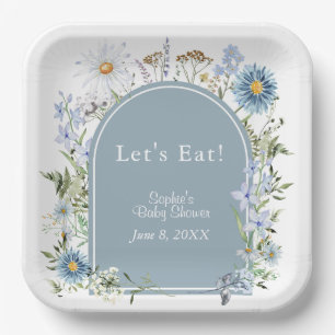 Dusty Blue Tea Party Baby In Bloom Baby Shower  Paper Plate