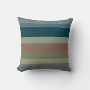 Dusty Blue, Teal, Beige, Coral, Olive Stripes  Cushion