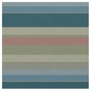 Dusty Blue, Teal, Beige, Coral, Olive Stripes Fabric