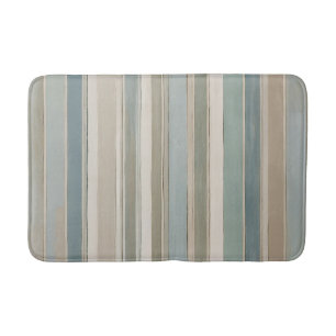 Dusty Blue Teal Sage Beige Stripe Bath Mat