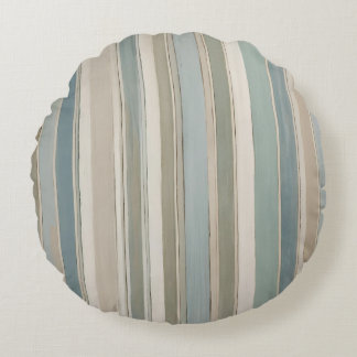 Dusty Blue Teal Sage Beige Stripe Round Cushion