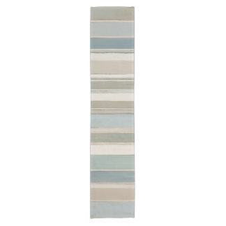 Dusty Blue Teal Sage Beige Stripe Short Table Runner