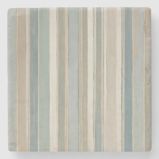 Dusty Blue Teal Sage Beige Stripe Stone Coaster