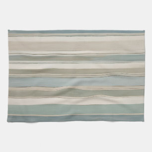 Dusty Blue Teal Sage Beige Stripe Tea Towel