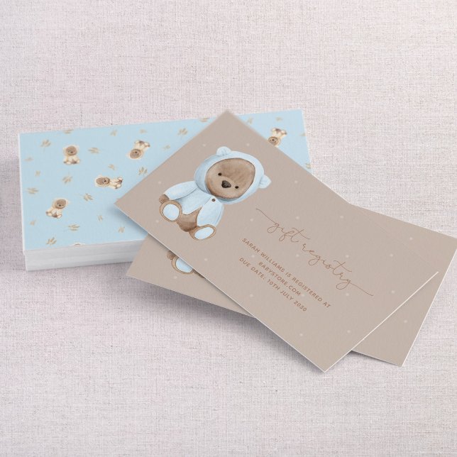 Dusty Blue Teddy Bear Baby Shower Gift Registry Business Card (Creator Uploaded)