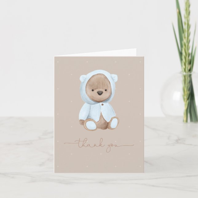 Dusty Blue Teddy Bear Watercolor Thank You Card (Front)