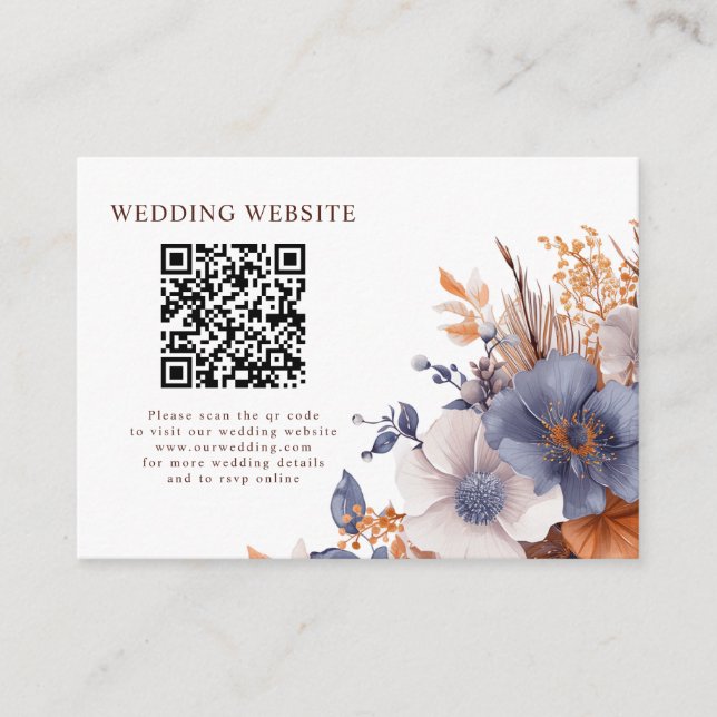 Dusty Blue Terracotta Boho Elegant Wedding Details Enclosure Card (Front)