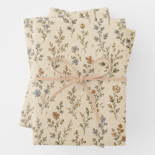 Dusty Blue Terracotta Ditsy Floral Wrapping Paper Sheet
